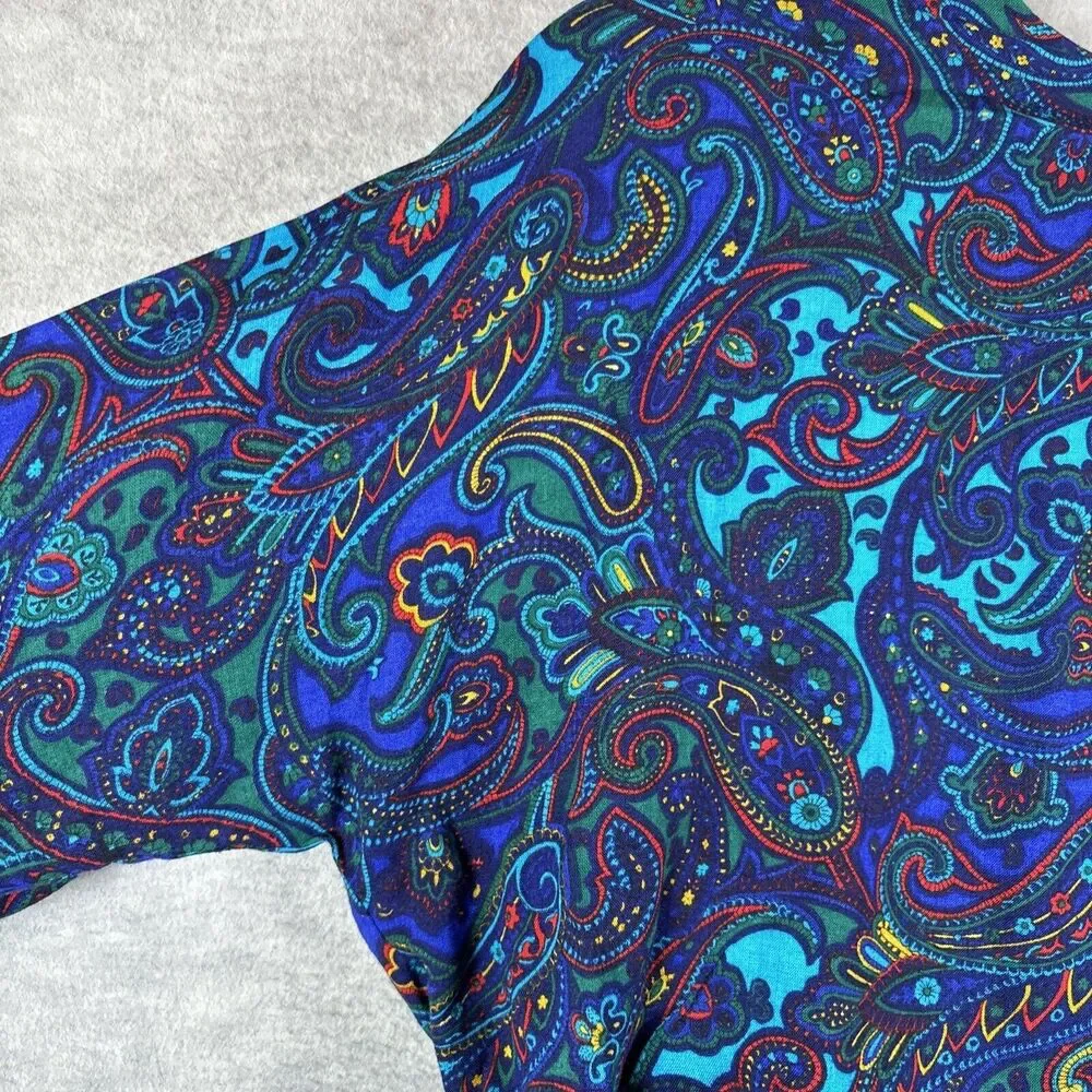 70s‎ Dress M/L Hippy Paisley Vintage Floral Boho Maxi Long Sleeve Blue Purple